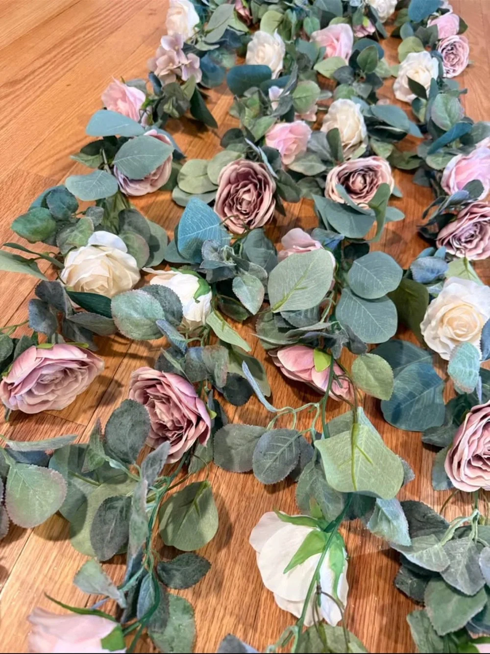 Artificial Eucalyptus and Rose Floral Swag - Pink, White, Green